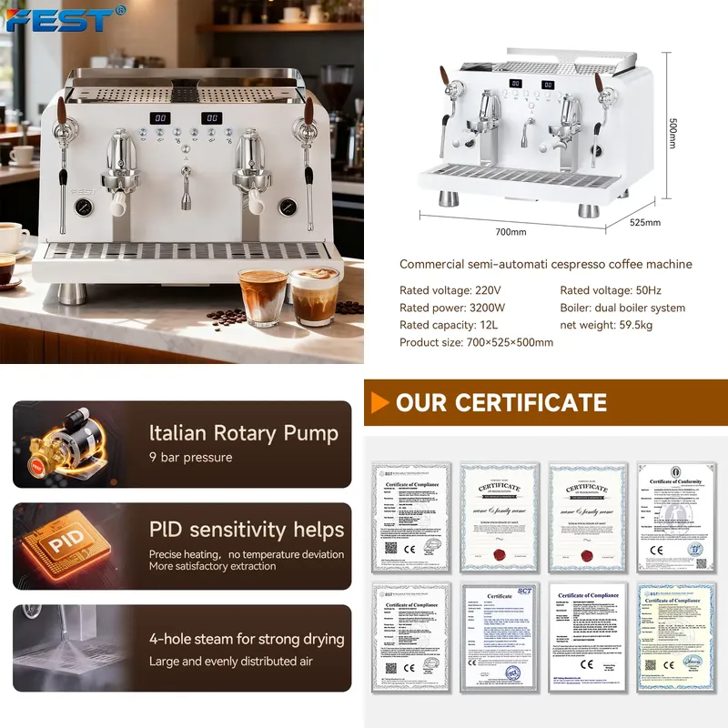Commercial Espresso Machine 2 Group - 【CHIMU HOME】2-groeps semi-automatische commerciële espresso koffiemachine